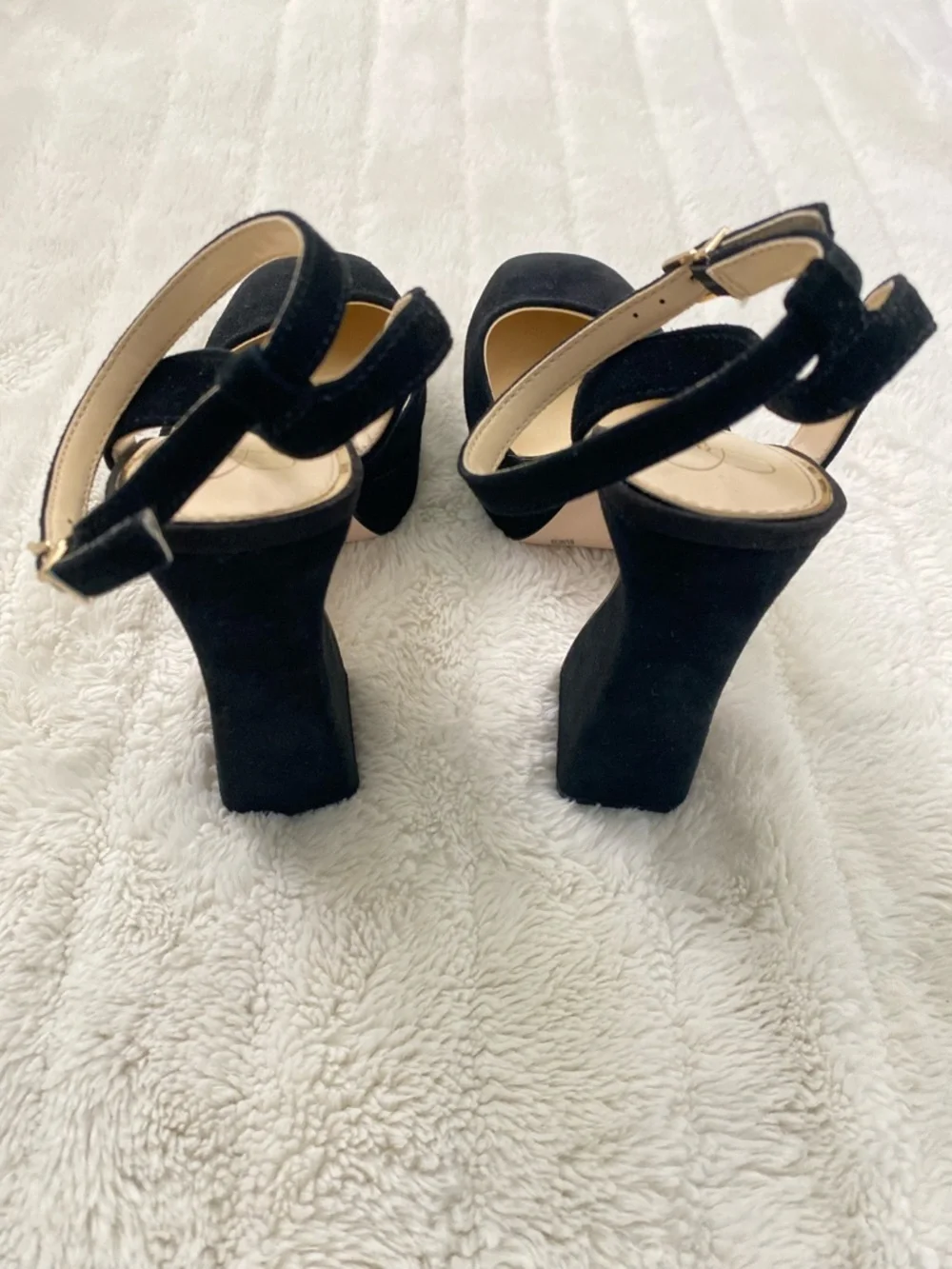 Jessica Simpson Black Suede Platform Block Heels with Ankle Strap Size 8.5